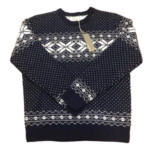 NEW Barque Men’s Wool Snowflake Crewneck Sweater Medium Navy/White Holiday